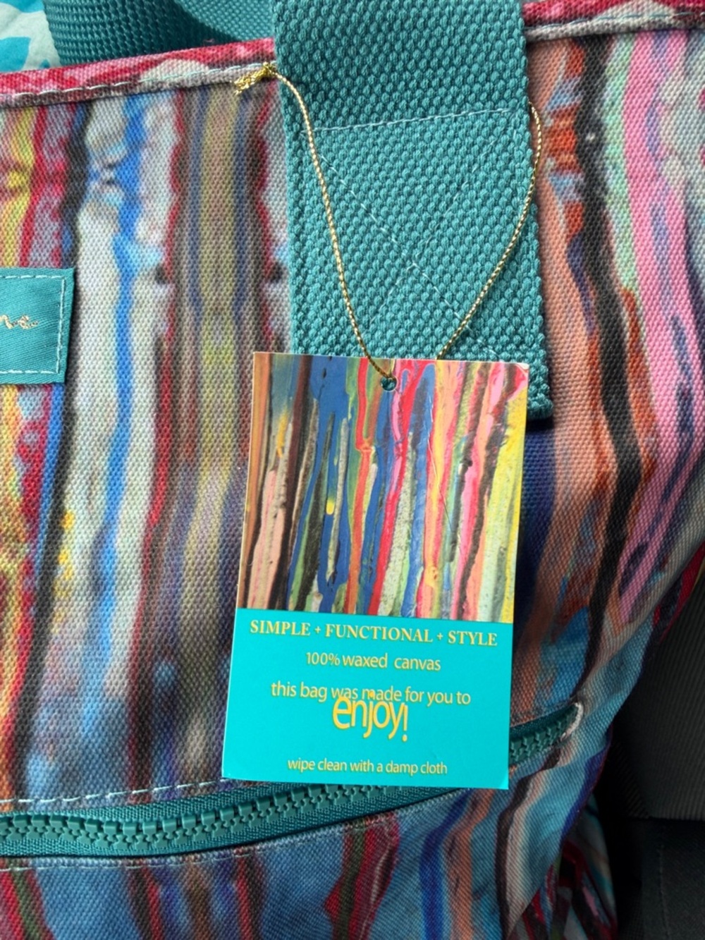 MB GREENE TOTE Colorful Striped with Teal Handles $98 NEW WITH TAGS - Picture 4 of 10